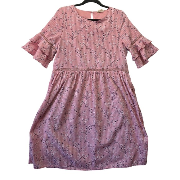 Hidden Alley Dresses & Skirts - Hidden Alley Pink Floral Ruffle Sleeve Babydoll Dress L Cottagecore